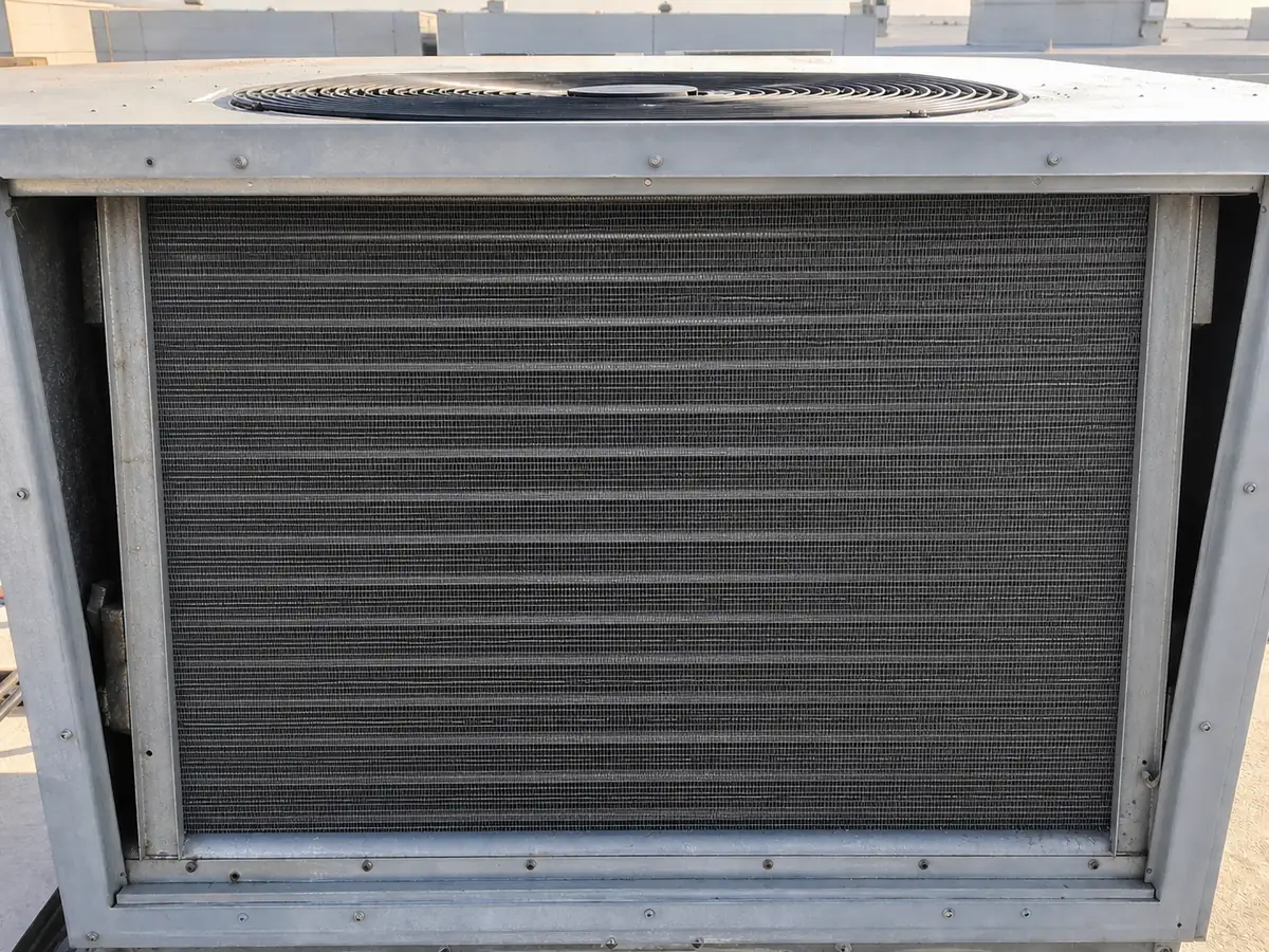 The same commercial condenser coil clean and open after maintenance